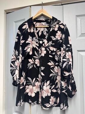 Candie's Black Blouse with Pink Floral Print